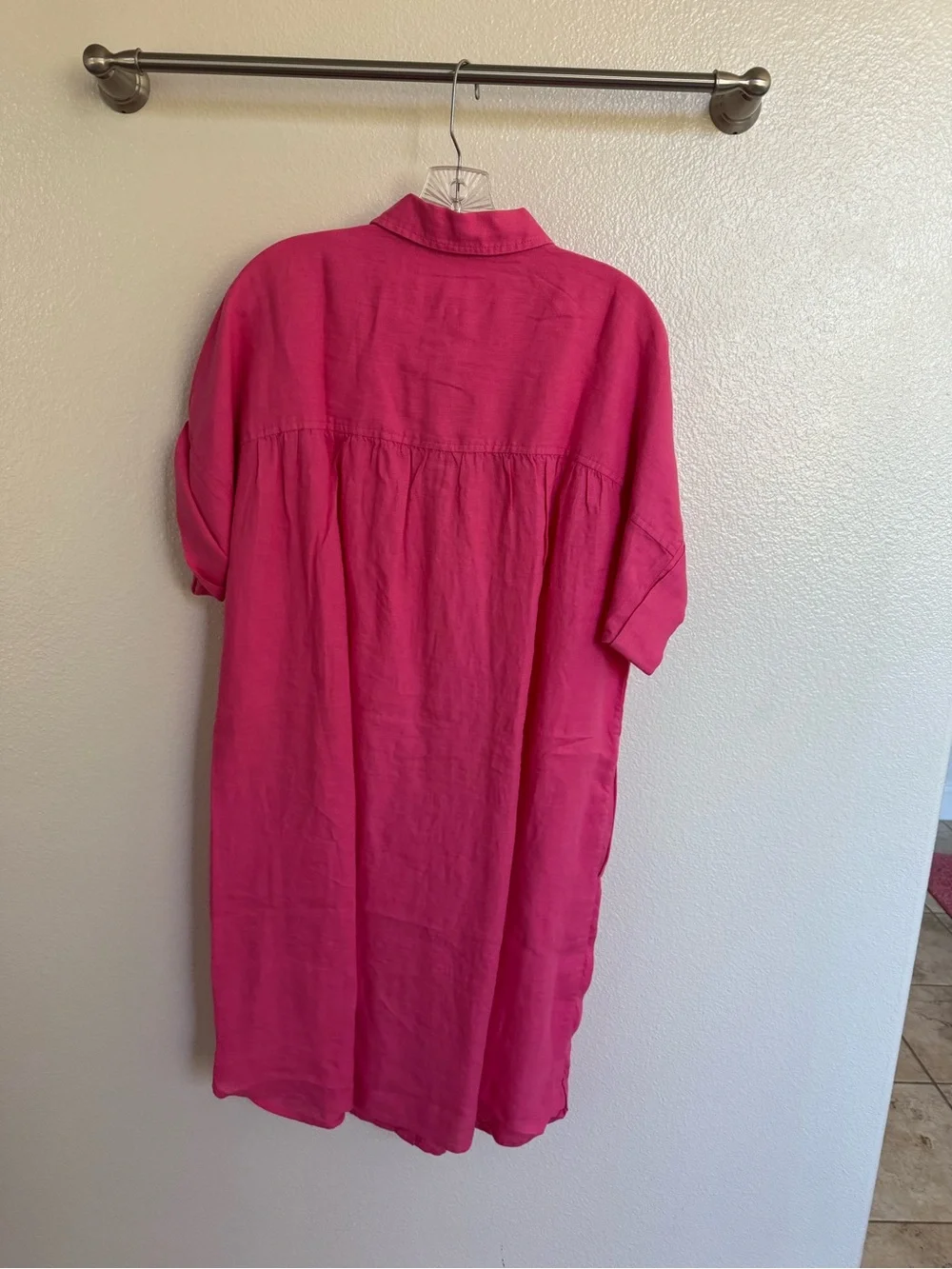 J. Crew Bright Pink Short-Sleeve Button-Down Shirt Dress